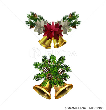 Christmas decorations with fir tree golden jingle bells 60639988