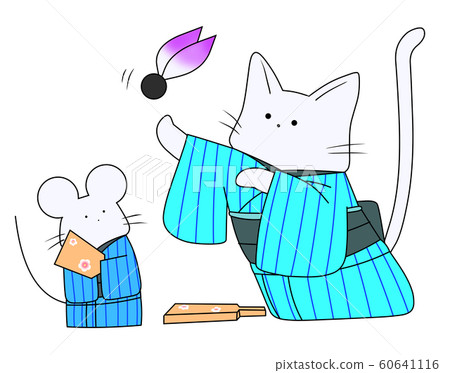 Mouse and cat with feathers (light blue) Mouse and cat with feathers (light blue) 60641116