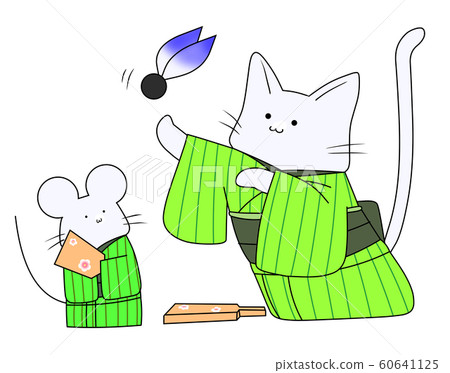 Mouse and cat with feathers (yellowish green) Mouse and cat with feathers (yellowish green) 60641125