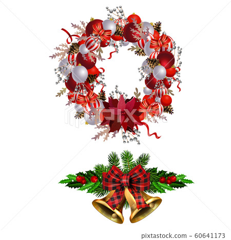Christmas decorations with fir tree collection isolated Christmas decorations with fir tree collection isolated 60641173