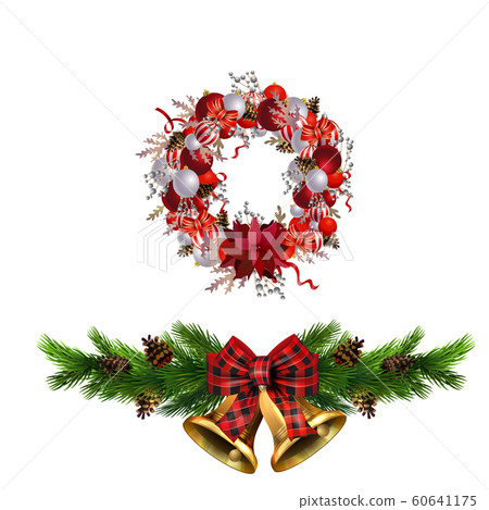 Christmas decorations with fir tree collection isolated Christmas decorations with fir tree collection isolated 60641175