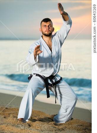 Sportsman is practicing karate moves Sportsman is practicing karate moves 60643169