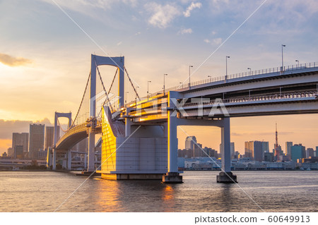 Panorama view of Tokyo skyline when sunset. 60649913
