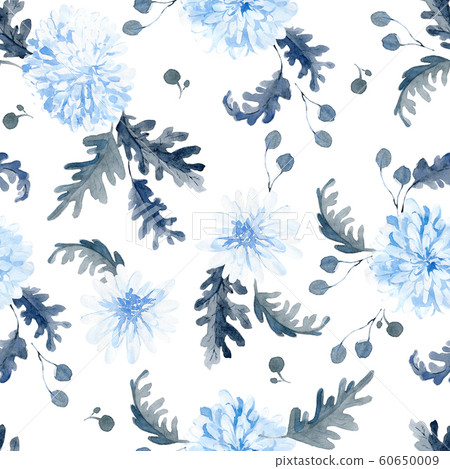Watercolor seamless pattern with black and blue plants Watercolor seamless pattern with black and blue plants 60650009