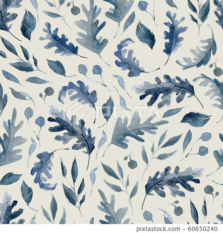 Watercolor seamless pattern with black and blue plants 60650240