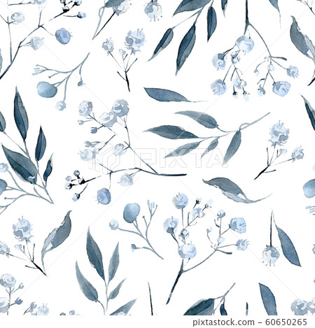 Watercolor seamless pattern with black and blue plants Watercolor seamless pattern with black and blue plants 60650265