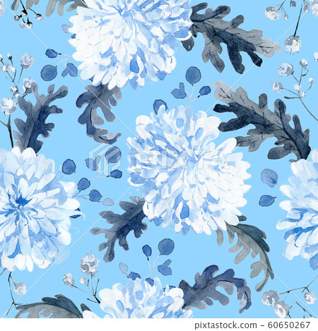 Watercolor seamless pattern with black and blue plants 60650267