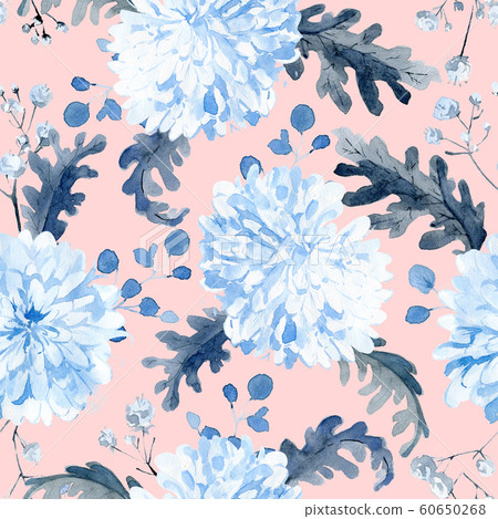 Watercolor seamless pattern with black and blue plants Watercolor seamless pattern with black and blue plants 60650268