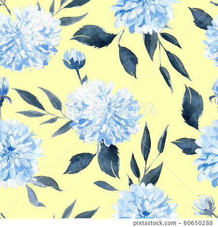Watercolor seamless pattern with black and blue plants Watercolor seamless pattern with black and blue plants 60650288