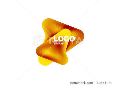 Arrow logo template. Or play or download button logotype template. Minimal geometrical design, 3d geometric bold symbol in relief style with color blend steps effect. Vector Illustration 60651270
