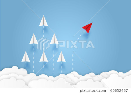 Paper plane go to success goal vector business financial concept start up, leadership, creative idea symbol paper art style with copy space for text. illustration 60652467