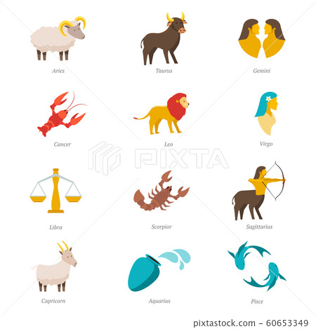 Twelve zodiac signs flat vector illustrations set 60653349
