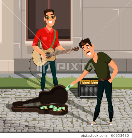 Street musician performance flat illustration 60653480