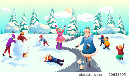 Children celebrating winter holidays on fresh air Children celebrating winter holidays on fresh air 60653505