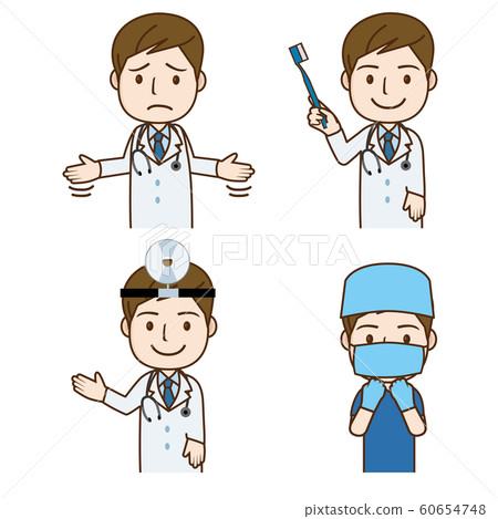 男醫生的姿勢插圖集,上半身|手勢,牙膏說明,反射器,手術服 男醫生的姿勢插圖集,上半身|手勢,牙膏說明,反射器,手術服 60654748