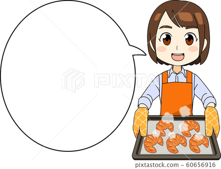 Illustration of a woman making bread (croissant) 60656916
