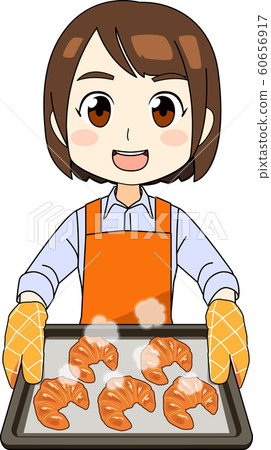 女人做麵包（牛角麵包）的插圖 60656917