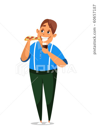 Man eating pizza flat vector illustration Man eating pizza flat vector illustration 60657187