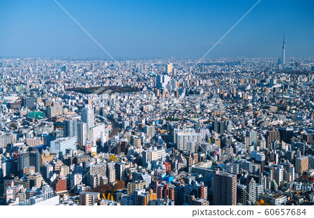 View of Otsuka Station and Tokyo Sky Tree from Ikebukuro, Tokyo cityscape in Japan 60657684