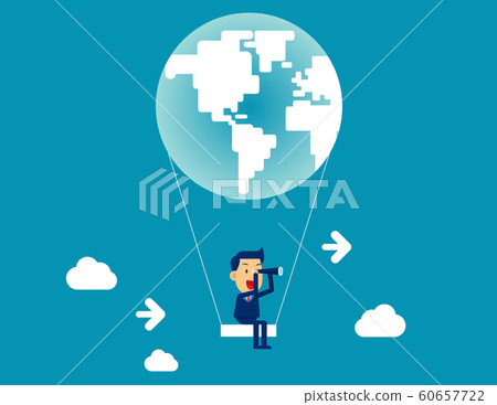 Looking telescope in globe air balloon. Concept 60657722