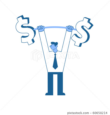 Businessman Lifting Up Barbell with Dollar Sign. Business character, symbol of success and self-confidence. Concept vector illustration isolated on white background. 60658214
