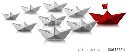 Leadership Concept - Red and white paper boats isolated on white 60658854