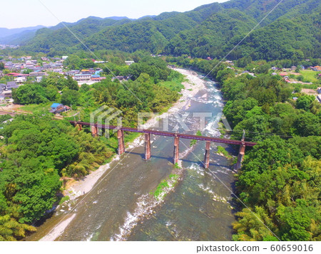 Arakawa橋 - 無人機的鳥瞰圖（長崎，長崎町，秩父郡，埼玉縣，下野野，明野町） 60659016