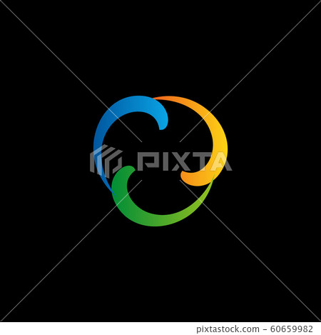 Twist logo on black background. Colorful boomerang icon. Isolated abstract vector logo. Shiny logotype. Hurricane, tornado graphic illustrations. 60659982