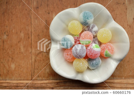 Colorful candy served on Japanese tableware Colorful candy served on Japanese tableware 60660176