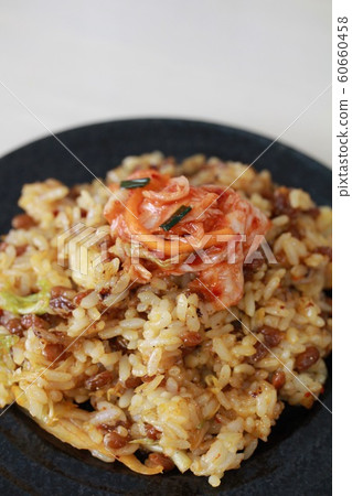 Fried rice with natto and Chinese cabbage kimchi 60660458