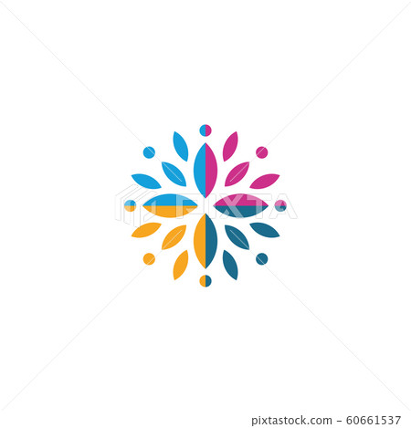 Colorful abstract vector flower petal, fruit and leaves. Digital colorful logo. Vector isolated circle logo. Creative logo. Vector logo template. Unusual isolated log on white background. 60661537