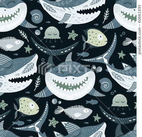 Funny shark fish Pattern. Funny shark fish Pattern. 60661895