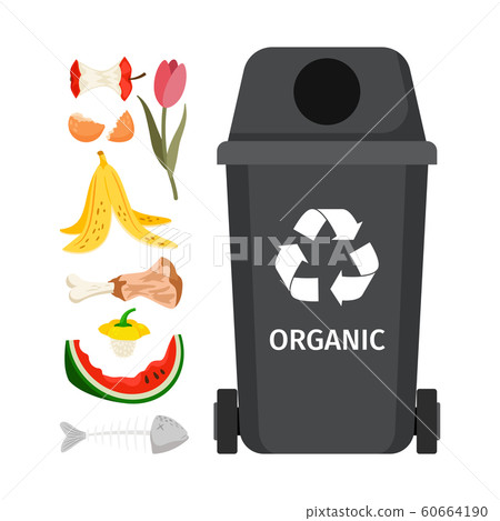 Grey garbage can with organic elements 60664190