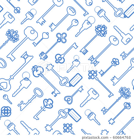 Key seamless pattern in blue outline Key seamless pattern in blue outline 60664768