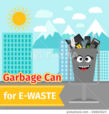 Garbage can with e-waste trash 60664824