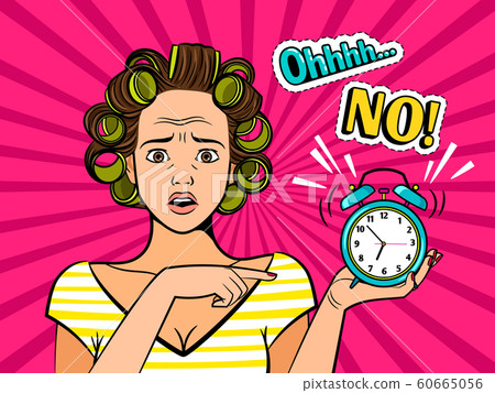 Pop art girl with clock 60665056