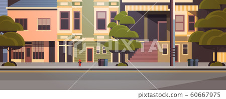 city building houses exterior modern town street in summer season sunset cityscape background horizontal closeup flat city building houses exterior modern town street in summer season sunset cityscape background horizontal closeup flat 60667975