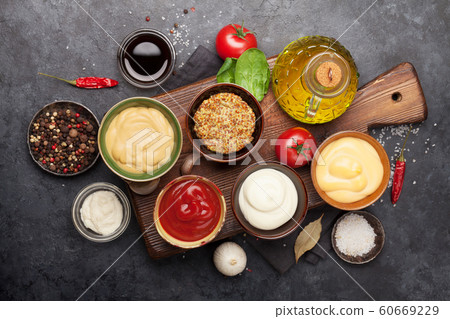 Set of various sauces. Popular sauces in bowls 60669229