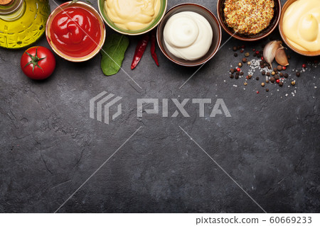 Set of various sauces. Popular sauces in bowls 60669233