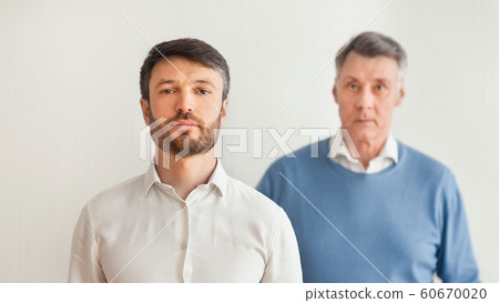 Mature Man And Senior Father Standing Over White Background, Panorama Mature Man And Senior Father Standing Over White Background, Panorama 60670020