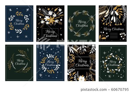 Merry Christmas and Happy New Year greeting cute tags or cards, emblems, labels. Vector doodle 60670795