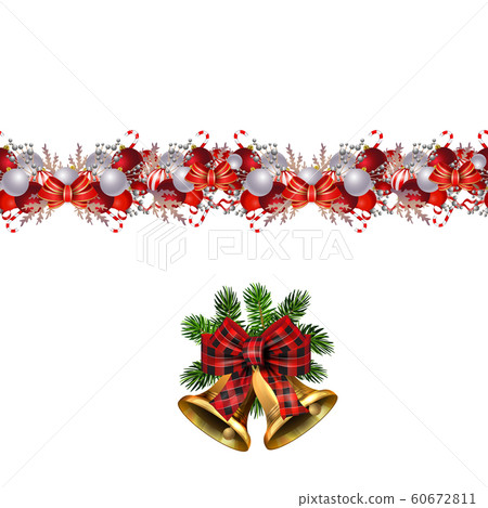 Christmas decorations with fir tree and decorations seamless border Christmas decorations with fir tree and decorations seamless border 60672811