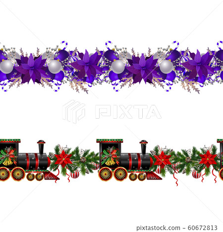Little Christmas train seamless pattern decorated red ribbon Vector 60672813
