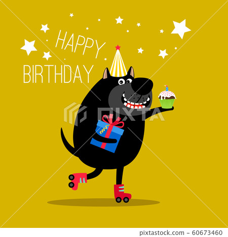 Happy dog on rollers greeting card 60673460