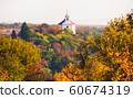 Autumn Forest Landscape with White Chapel on the 60674319