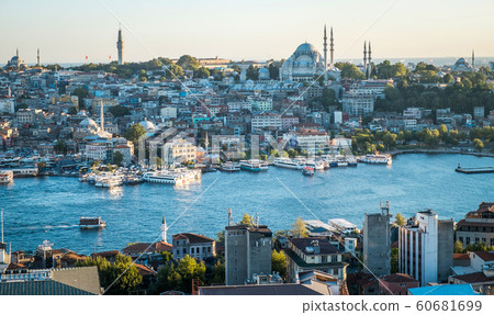 Istanbul city Turkey top view panorama with river 60681699