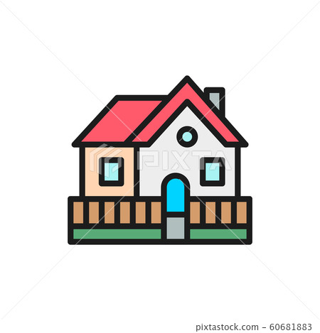 Vector vacation home, country house flat color line icon. Vector vacation home, country house flat color line icon. 60681883