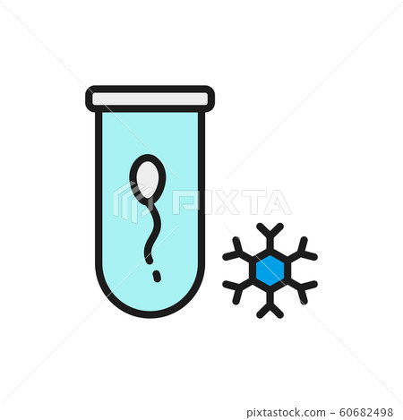 Vector sperm bank, spermatozoon freezing flat color line icon. Vector sperm bank, spermatozoon freezing flat color line icon. 60682498