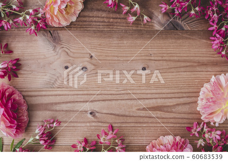 Wood grain background, floral frame Wood grain background, floral frame 60683539