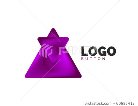 Triangle icon geometric logo template. Minimal geometrical design, 3d geometric bold symbol in relief style with color blend steps effect. Vector Illustration For Button, Banner, Background 60685412